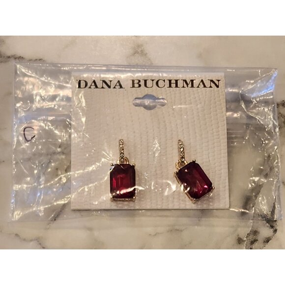 Dana Buchman Gold-Tone Drop Earrings With Red Gemstone & Rhinestone Accents - Picture 2 of 5